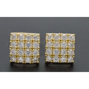 Real 10K Solid Yellow Gold 8.9mm Halo Square CZ Stud Earrings 2.4gr Men-Women